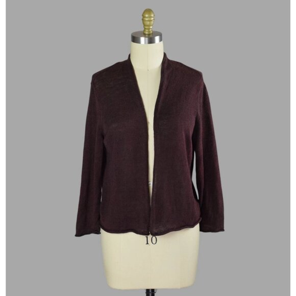 EILEEN FISHER 100% LINEN BROWN OPEN CARDIGAN SWEATER - Picture 1 of 7